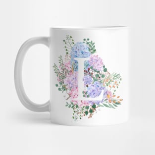 botanical monogram alphabet L hydrangea flowers Mug